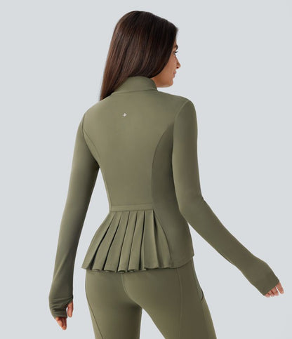 ColaSoft™ | Slim riding jacket with high neck, thumb holes and pleated zip