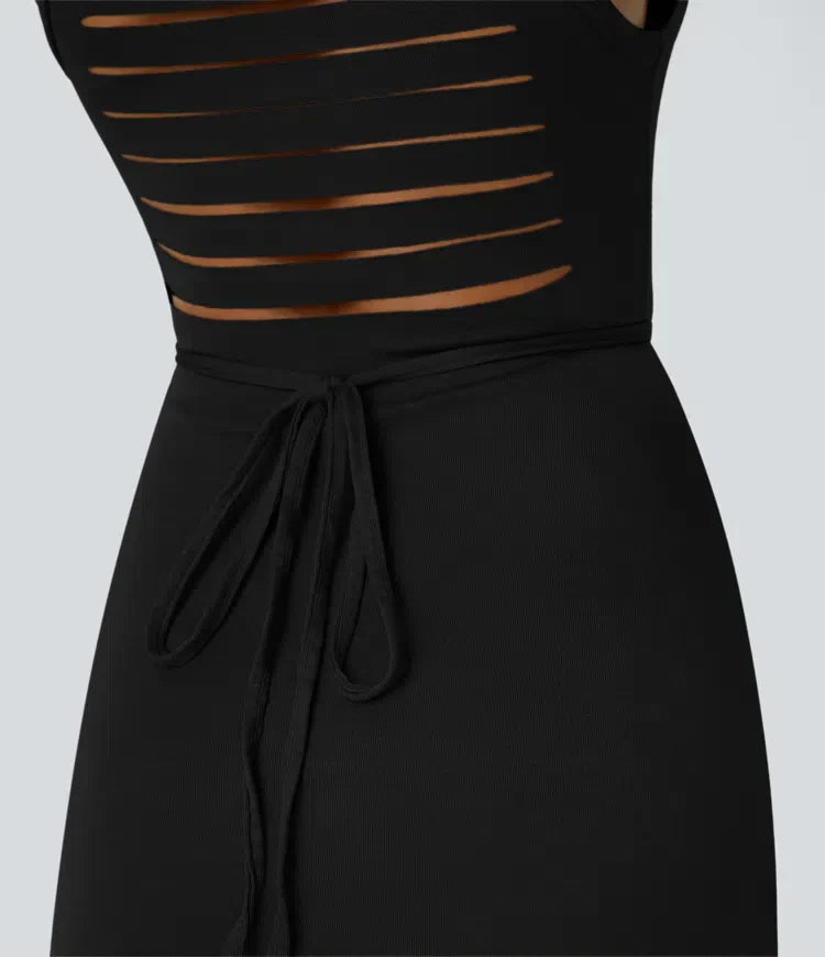 ColaZebra™ | Casual midi hooded dress, sleeveless, zebra back