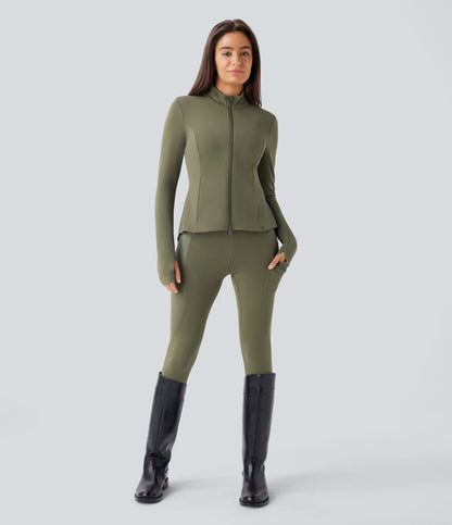 ColaSoft™ | Slim riding jacket with high neck, thumb holes and pleated zip