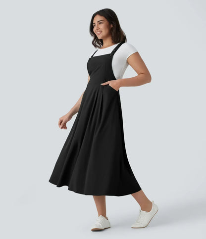 Classico™ | Flowing casual midi dress with pockets, adjustable straps and buttons
