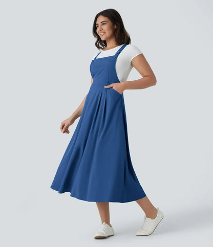 Classico™ | Flowing casual midi dress with pockets, adjustable straps and buttons