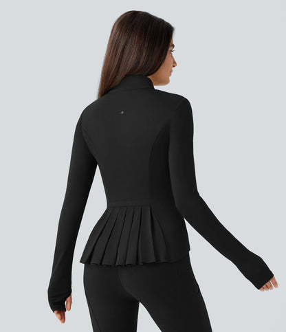 ColaSoft™ | Slim riding jacket with high neck, thumb holes and pleated zip