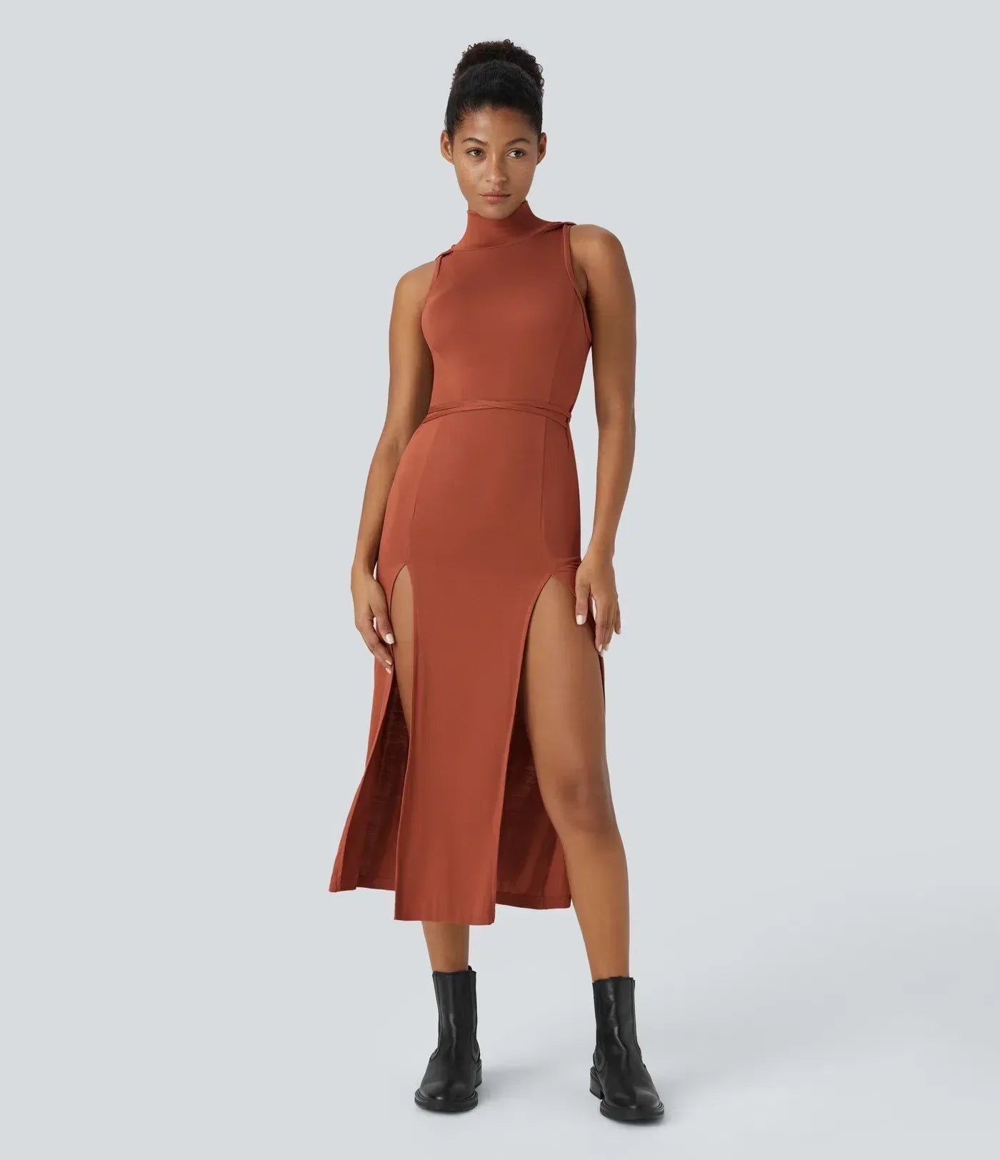 ColaZebra™ | Casual midi hooded dress, sleeveless, zebra back