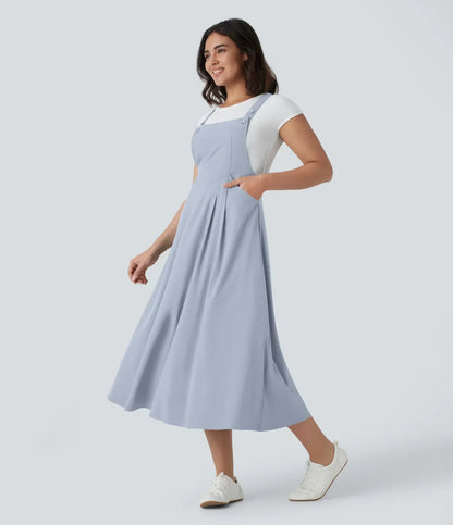 Classico™ | Flowing casual midi dress with pockets, adjustable straps and buttons